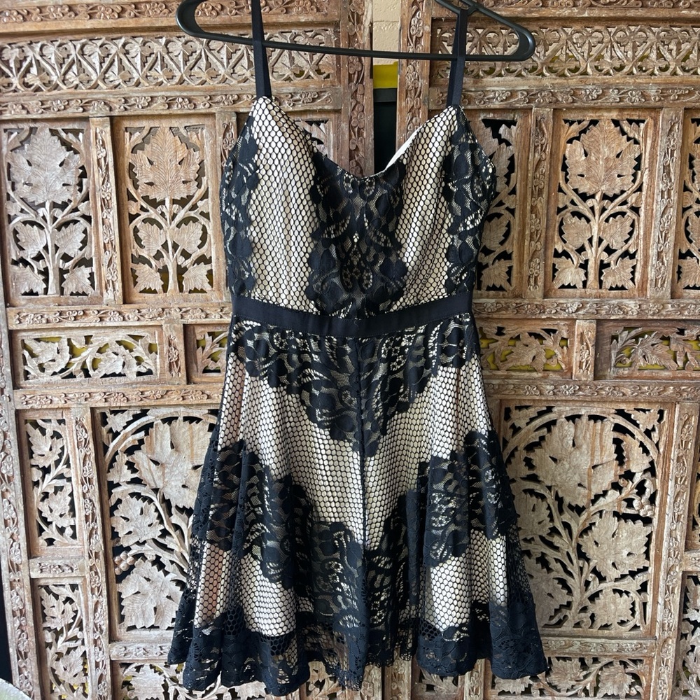 Bebe Black and Cream Lace Dress